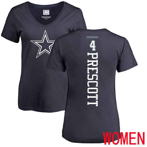 Women Dallas Cowboys Navy Blue Dak Prescott Backer #4 Nike NFL T Shirt